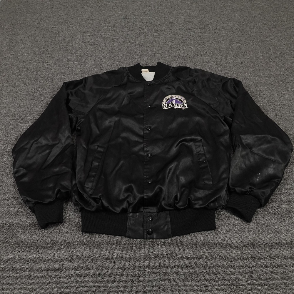 Vintage Colorado Rockies Satin Jacket Medium Black MLB Baseball‎ Chalk Line 90s
